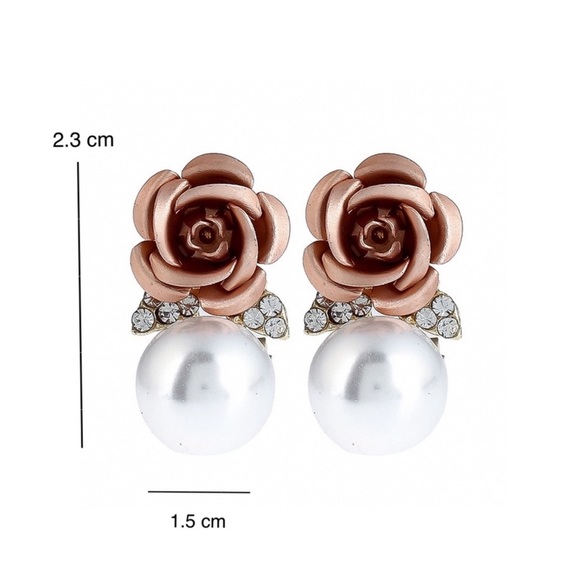2/$20! Gold w/Champagne Pink Rose/Pearl Earrings - Picture 7 of 9